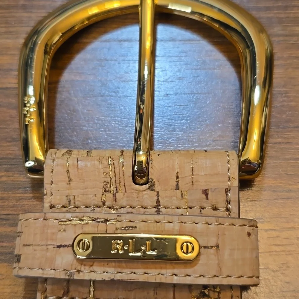 Ralph Lauren Gold and Tan Cork and Stretch Belt